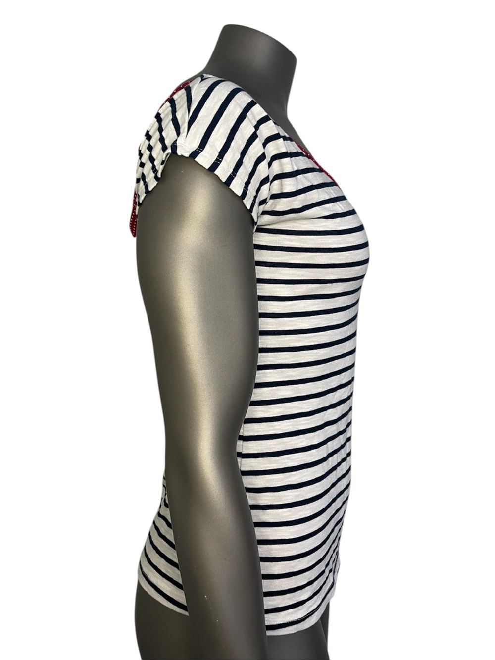 delias‎ M Striped Baby Tee Red Polka Dot Bows Sailor Y2K Round Neck - Picture 3 of 8
